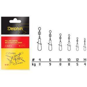 Delphin Rolling Swivel with Fastlock Snap Veľkosť 4 11 kg 10 ks